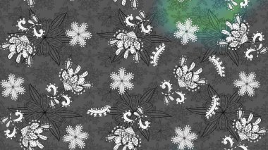 Gri ve beyaz renkli çiçekler. Raster illüstrasyonu. Çiçek süslemeli çizim deseni.