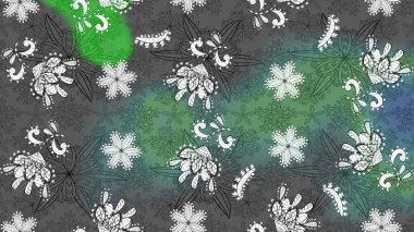 Tekrar eden çiçek arkaplanı, zarif gri ve yeşil çiçek duvar kağıdı. Gri ve yeşil renkler üzerine çiçek desenli çizimler, el yapımı papatyalar, papatyalar..
