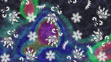 Mavi ve gri renkte etnik çiçeklerle süslenmiş zarif bir eskiz şekli. Raster Çiçek İllüstrasyon Şirin Tekstil.