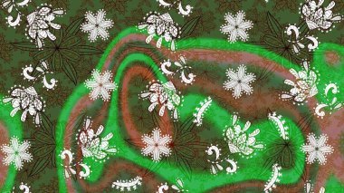 Raster illüstrasyonu. Yeşil ve kahverengi kıvırcık çiçekler yeşil ve kahverengi renklerde şekillenirler. Klasik çiçek tasarım elementleri.