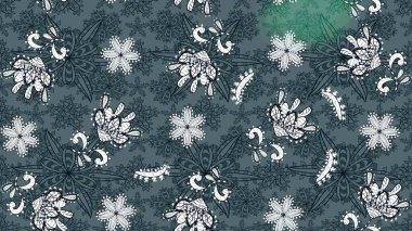 Raster. Yeşil ve mavi renkli güzel çiçekli çizim deseni, suluboya çiçek deseni, duvar kağıdı, kart veya kumaş için fayanslı..