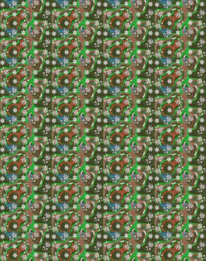 Renkli Bahar Teması eskiz kalıbı. Düz Çiçek Elementleri Tasarımı. Yeşil ve kahverengi renkli şirin çiçek desenleri. Raster Modaya uygun kumaş deseni.