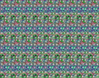 Raster Güzel kumaş deseni. Raster suluboya çiçek deseni, narin çiçekler, yeşil ve nötr çiçekler, tebrik kartı şablonu.