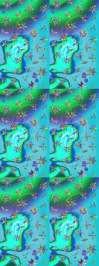 Mavi ve yeşil renkli çiçekler. Yumuşak, yaz çiçekli arka plan. Raster çiçek desenli ve çiçekli..