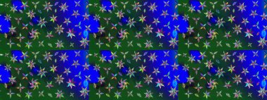 Mavi ve yeşil renkli çiçekler. Raster illüstrasyonu. Çizim çiçek deseni duvar kağıdı için kullanılabilir.