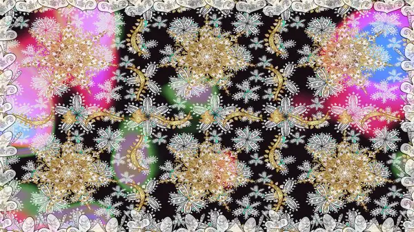 Kusursuz raster arka plan. Şık bir grafik desen. Çiçek deseni. Duvar kâğıdı barok, İspanyol kumaşı. Gri renklerdeki altın elementler.