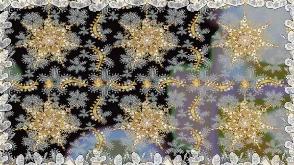 Geleneksel oryantasyon süsü. Klasik klasik klasik arka plan. Raster illüstrasyonu. Kusursuz klasik raster altın desenli. Gri renklerde, altın elementlerle kusursuz desen.