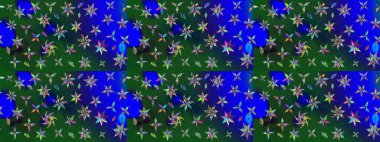 Mavi ve yeşil renkli çiçekler. Raster illüstrasyonu. Çizim çiçek deseni duvar kağıdı için kullanılabilir.