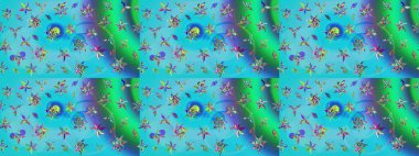 Düz Çiçek Elementleri Tasarımı. Raster Illustrasyon 'daki Çiçek Deseni' nin son moda çizimi. Güzel kumaş deseni. Renkli Yaz Teması çizim şablonu.