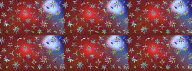 Parlak renkli çiçekleri ve kahverengi ve kırmızı renkte yaprakları olan harika bir çiçek deseni. Moda baskıları için zarif bir şablon. Halk tarzı. Modern çiçek arkaplanı.