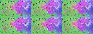 Küçük çiçekteki sevimli çiçek deseni. Yeşil ve mor renkte çiçekler.