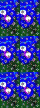 Raster illüstrasyonu. Küçük çiçekli basit bir çiçek çizimi. Mavi ve yeşil renkte şirin çiçekler. Moda baskısı, albüm, ambalaj kağıdı, duvar kağıdı için zarif dekoratif süslemeler..