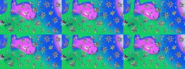 El yapımı çiçek ve bitki koleksiyonu. Şirin karalamalı çiçek desenli çizim. Raster illüstrasyonu. Robot resim tarzı mavi ve yeşil renkler. Raster illüstrasyonu.