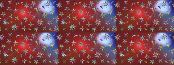 Parlak renkli çiçekleri ve kahverengi ve kırmızı renkte yaprakları olan harika bir çiçek deseni. Moda baskıları için zarif bir şablon. Halk tarzı. Modern çiçek arkaplanı.