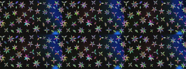 Raster illüstrasyonu. Küçük çiçekli yay deseni çiz. Suluboya tarzında gri ve mavi renkler üzerine.