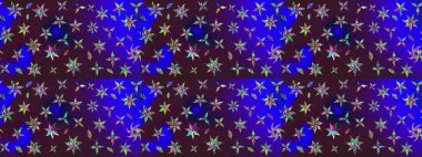 Raster illüstrasyonu. Kahverengi ve mavi renkli Asya tekstili. Suluboya çiçekli çiçek deseni.