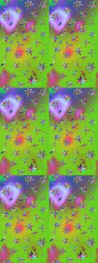 Şirin çiçekli, desenli, yeşil ve menekşe rengi renkli bir eskiz deseni. El çizimi çiçek çizimi deseni (fayans). Tekstil için suluboya çizim deseni.