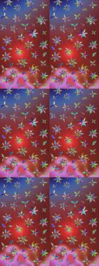 Kahverengi ve kırmızı renklerde. Raster illüstrasyonu. Çiçek buketleriyle klasik tarzda eskiz deseni.