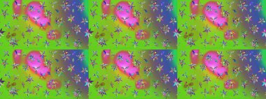 Yeşil ve menekşe rengi çiçekli çizim deseni. Çiçekler suluboya tarzında yeşil ve mor renkte.