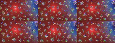 Retro tekstil tasarım koleksiyonu. Çiçekli ipek eşarp. 1950-1960 motifleri. El çizimi çiçek unsurları olan soyut çizim raster deseni. Kahverengi ve kırmızı üzerine kahverengi ve kırmızı.