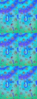 Raster illüstrasyonundaki çiçek desenli çizim. Süslü kumaş deseni. Düz Çiçek Elementleri Tasarımı. Renkli Bahar Teması çizim şablonu.