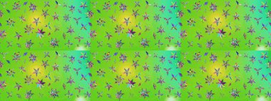 Raster Çiçek İllüstrasyonu güzel tekstil. Yeşil ve sarı renkli etnik çiçeklerle zarif bir eskiz deseni..