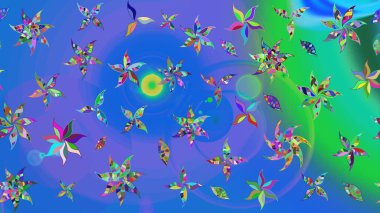 Mavi ve yeşil renkli çiçekler. Nazik, sevimli çiçek arkaplanı. Raster çiçek desenli ve çiçekli..