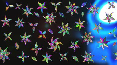 Şirin çiçekli eskiz deseni ve gri ve mavi renkli yapraklar, suluboya çiçek deseni, duvar kağıdı, kart ya da kumaş için fayanslı. Raster illüstrasyonu.