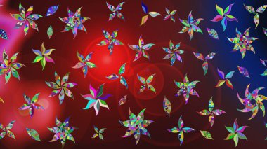 Raster illüstrasyonu. Kırmızı ve kahverengi renklere karalamalar çizilmiş çiçek deseni.