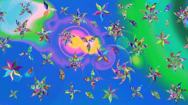 Klasik taslak çizimi. Raster çiçek izi. Çiçek mavisi ve yeşil çizim deseni.