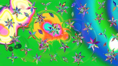 Yeşil ve mavi renkte çiçekler. Elle boyanmış suluboya resim çizimi çiçekler ve bitkiler.