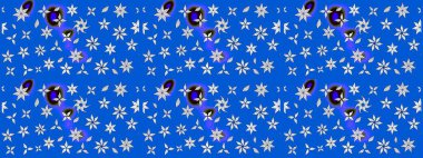 Çiçek desenli raster, mavi ve nötr çizgi grafik desenli soyut raster arkaplan. Modern stil dokusu.