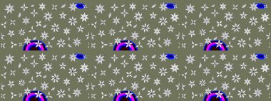 Raster illüstrasyonu. Yeşil ve beyaz renkli çiçekler. Çizim çiçek deseni duvar kağıdı için kullanılabilir.