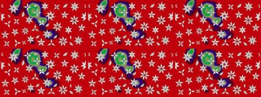 Elle çizilmiş çiçek desenli Raster çizimi. Çocuksu tasarım. Tekstil, kumaş, ambalaj, hatıra defteri için hoş bir çiçek arkaplanı. Kırmızı ve nötr arkaplanda.