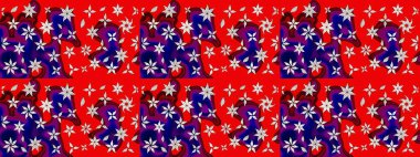 Doodle tarzı. Renkli kırmızı ve mavi çizim deseni. Elle çizilmiş sonbahar çiçeği deseni. Tekstil ve kapak tasarımı için mükemmel. Kırmızı ve mavi renkte çiçekler.