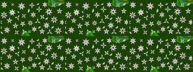 Düz Çiçek Elementleri Tasarımı. Yeşil ve nötr renklerde çiçekler. Raster illüstrasyonundaki çiçek desenli çizim. Renkli Bahar Teması çizim şablonu.