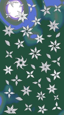 Raster illüstrasyonu. Çizim çiçek deseni duvar kâğıdı olarak kullanılabilir. Yeşil ve mavi renkte çiçekler.