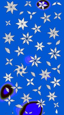 Raster illüstrasyonu. Mavi ve nötr kıvırcık çiçekler mavi ve nötr renklerde şekillenir. Klasik çiçek tasarım elementleri.