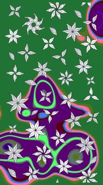 Taslak dekoratif arka plan, çiçek mandala. Çiçek. Yeşil ve mor renklerde. Raster illüstrasyonu.