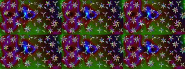 Renkli grunge, soyut arkaplanı kolonya ve yeşil çiçeklerle süslüyor. Parmak izi, kumaş, duvar kâğıdı, tekstil için raster dokusu. Nakış desenli çiçek deseni..