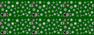 Flowers on green and neutral colors. Raster floral pattern in doodle style with flowers. Gentle, spring floral background.