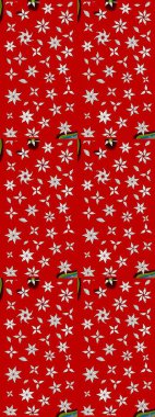 Bir sürü kırmızı ve nötr soyut çiçekli tropik eskiz deseni. Renkli ve nötr raster çizimi. Küçük çiçekte sevimli çiçek deseni var..