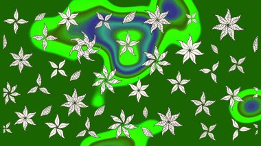 Yeşil ve nötr renklerde yaprakları olan yabani çiçekler. Raster illüstrasyonu. Suluboya, elle çizilmiş. Taslak arkaplan deseni.