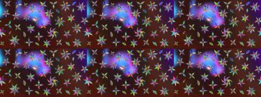 Çok kahverengi ve mor zarif küçük çiçekler ve kahverengi ve mor renkli komik böcekler, raster deseni, illüstrasyon.