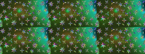 Yeşil ve gri renklerde bahar çiçekleri. Raster illüstrasyonu. Çiçek ve yapraklı karalama şeklinde Raster çiçek deseni.