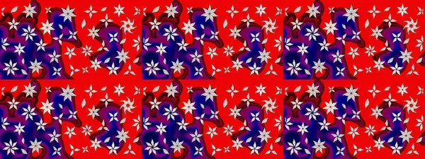 Doodle tarzı. Renkli kırmızı ve mavi çizim deseni. Elle çizilmiş sonbahar çiçeği deseni. Tekstil ve kapak tasarımı için mükemmel. Kırmızı ve mavi renkte çiçekler.