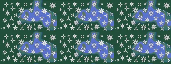 Çiçekli karalama şeklinde Raster çiçek deseni. Raster illüstrasyonu. # Yeşil ve mavi renkte yaz çiçekleri #.