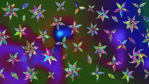 Raster hisseleri. Eskiz arkaplan modeli. Suluboya, elle çizilmiş. Çiçekler yeşil ve mavi üzerine.