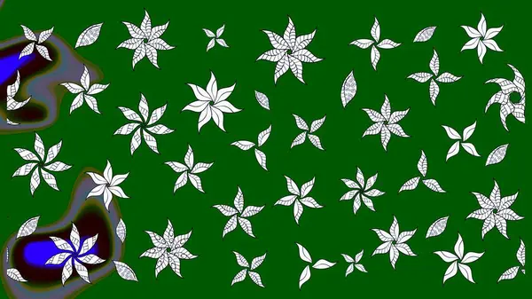 Raster illüstrasyonu. Şirin çiçekli eskiz deseni ve yeşil ve nötr renklerde yapraklar, suluboya çiçek deseni, duvar kağıdı, kart veya kumaş için fayanslı.