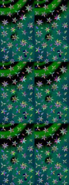 Raster illüstrasyonundaki çiçek desenli çizim. Suluboya tarzında yeşil ve mavi renkte çiçekler.